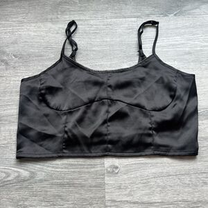 HOUSE OF HARLOW revolve black Satin Rhinestone Neckline Crop Top Size NWOT Large